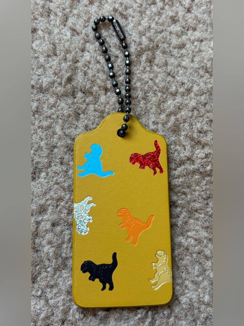 Coach Custom Hangtag Rexy Dinosaurs Golden Yellow Charm Keychain
